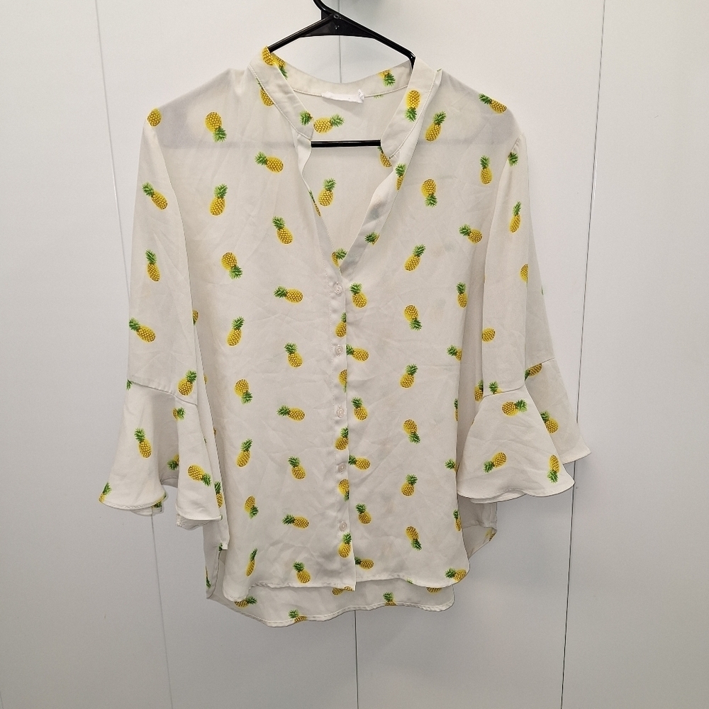Lush Pineapple Sheer Top Shirt Medium
